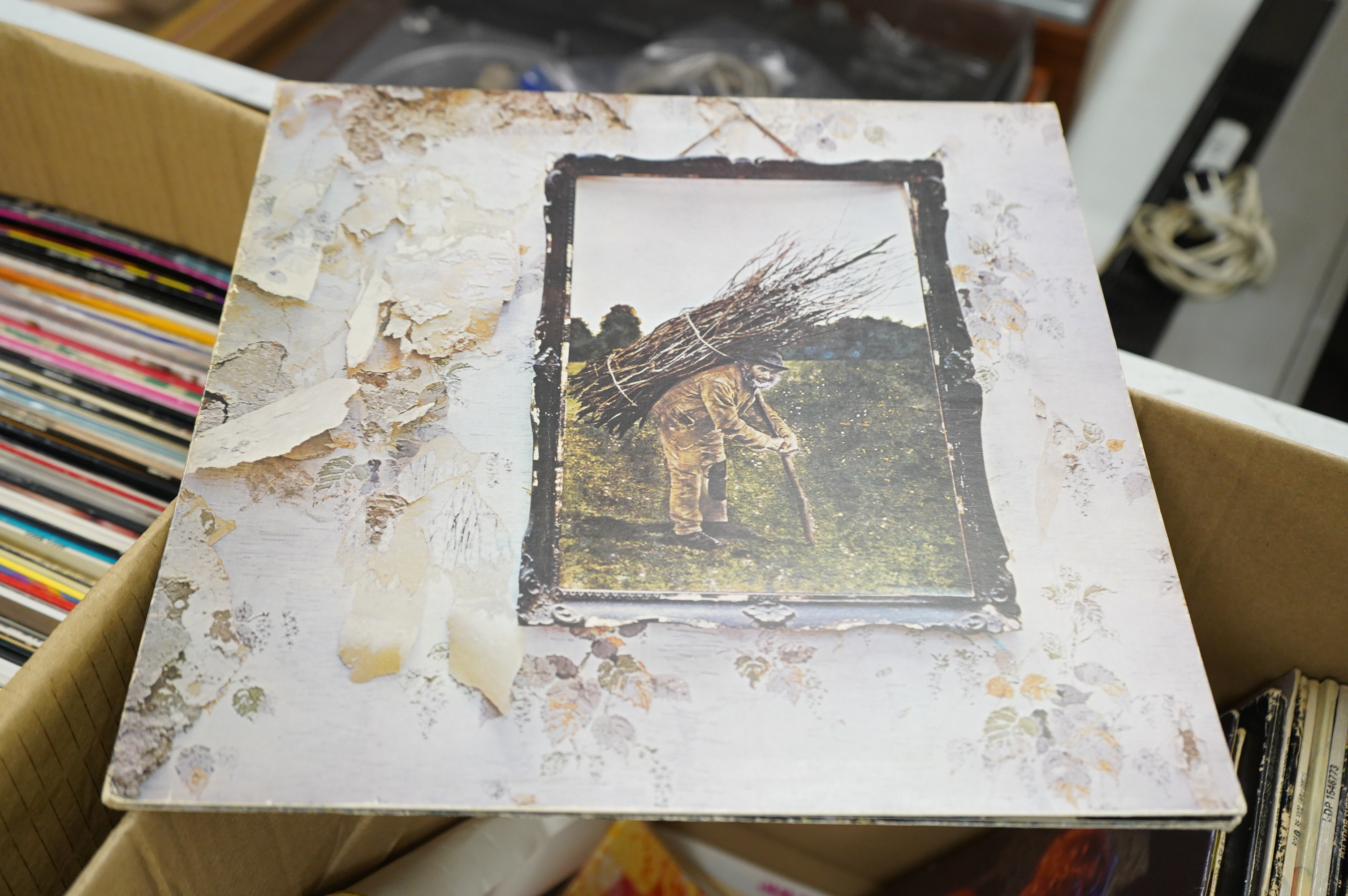 Thirty-two LP record albums, artists including David Bowie, together with issue one of the David Bowie fan club magazine and other ephemera including a David Bowie poster by George Underwood, other artists include; Led Z